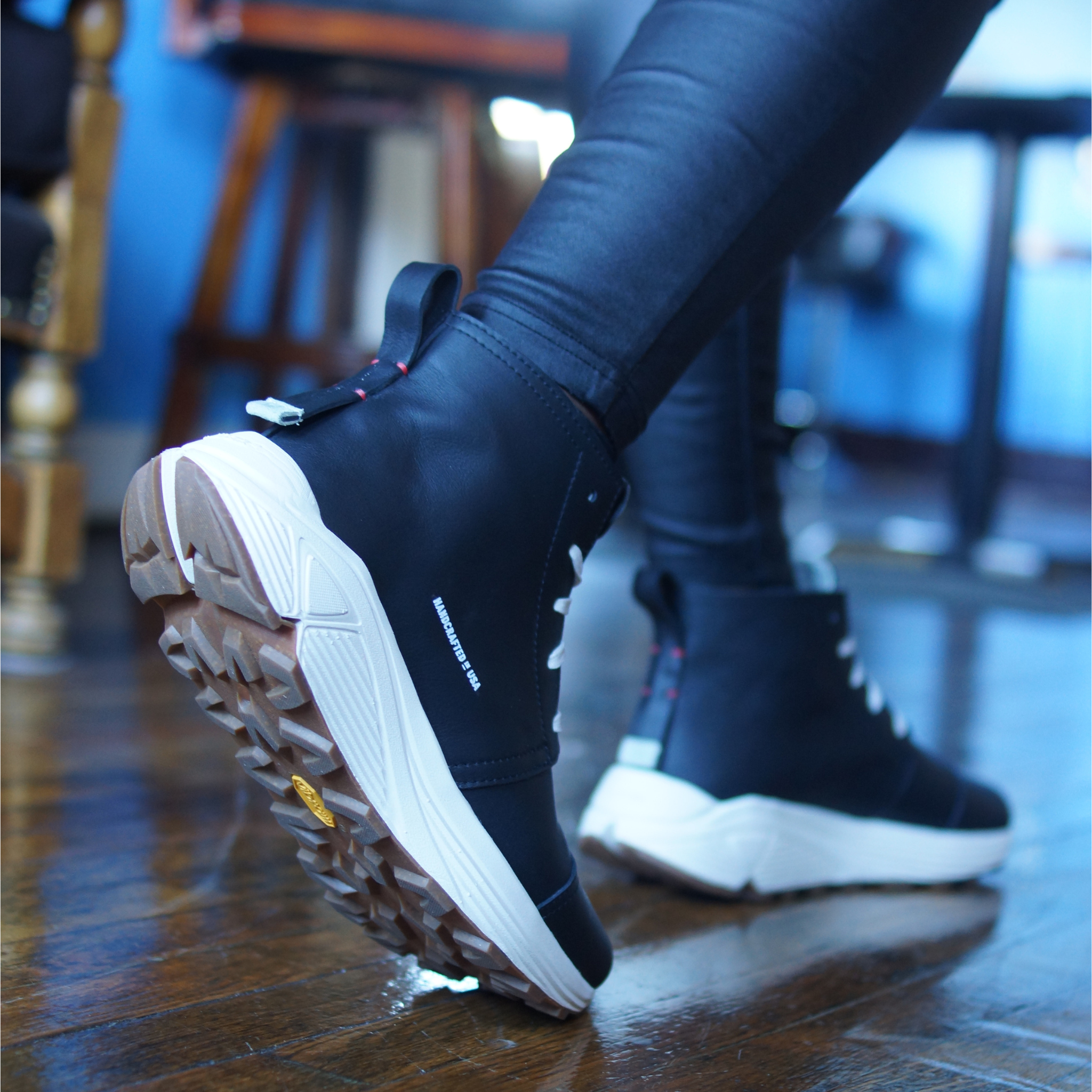 Picured in Onyx with off-white outsole. Designed and handmade collaboratively in the USA alongside @comunitymade with upcycled leather and our new Vibram ecostep sole made from recycled materials. This boot’s got the perfect mix of style, comfort, durability, and a lighter footprint on the planet.