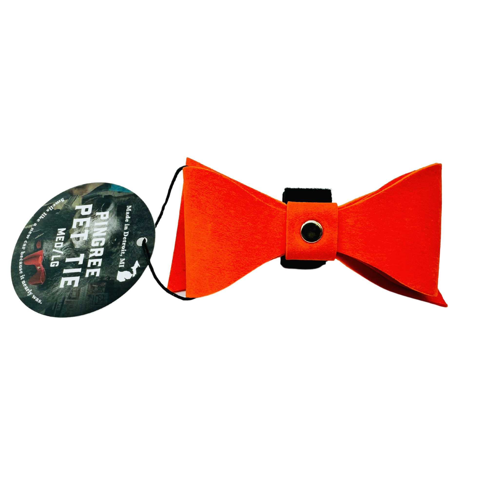 leather bow tie for dogs or cats or people. Attaches to any collar.