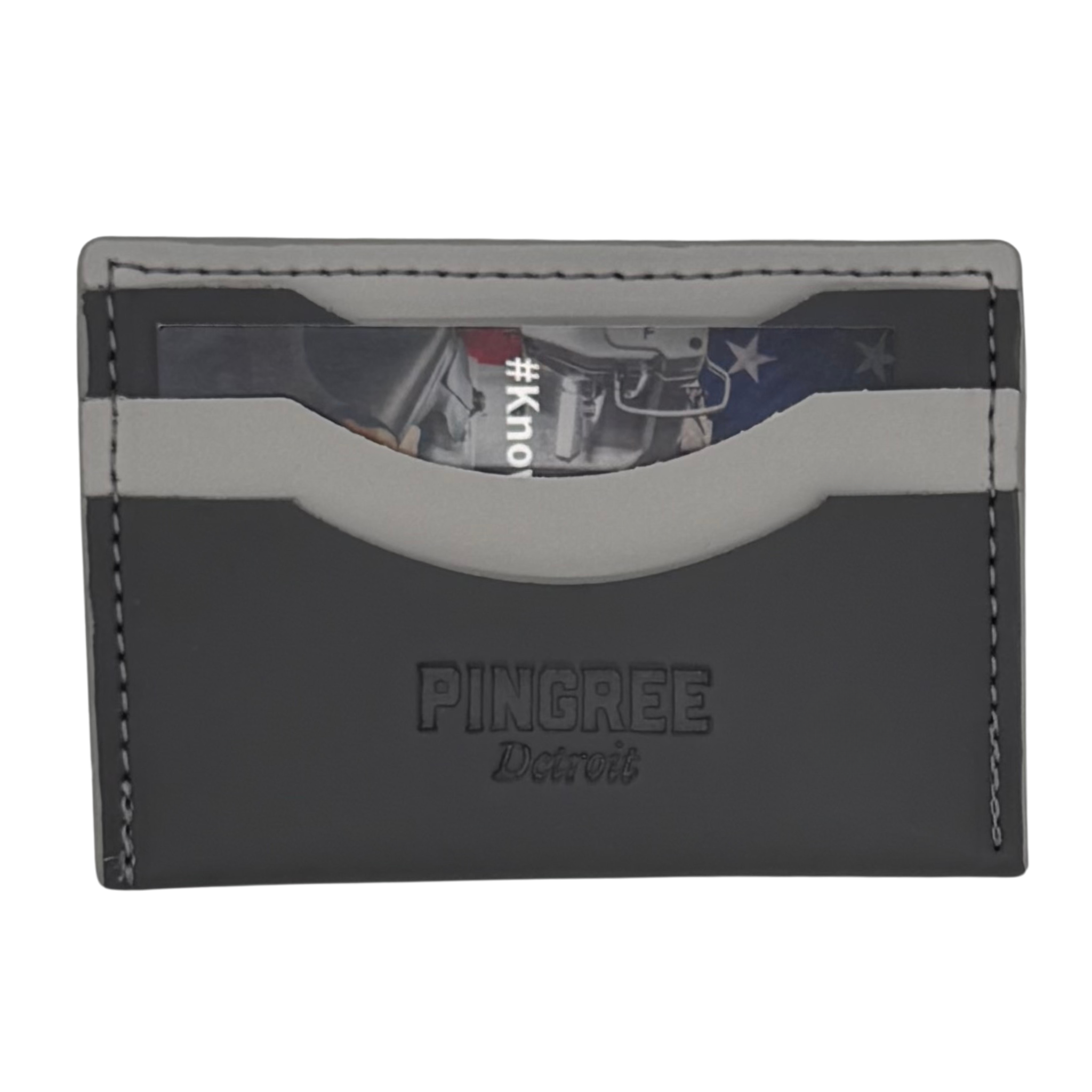 Pictures here in dark gray with light gray accents. Made in leather, this minimalist zipper wallet with three card slots each able to hold 2 to 3 cards plus a rear zipper pouch for coins, an AirTag, a key, or lip balm.