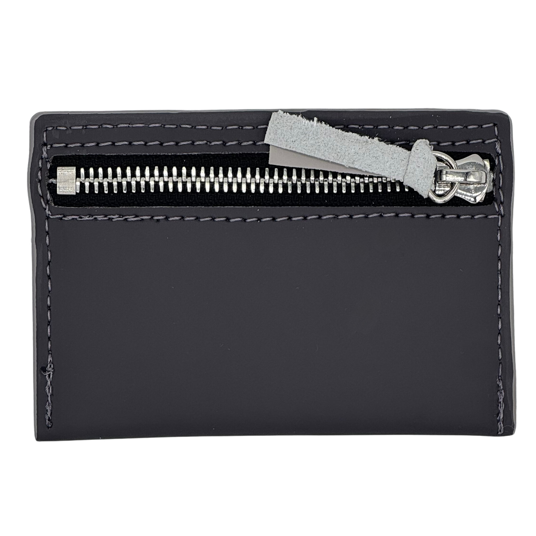 A leather minimalist zipper wallet with three card slots each able to hold 2 to 3 cards plus a rear zipper pouch for coins, an AirTag, a key, or lip balm.