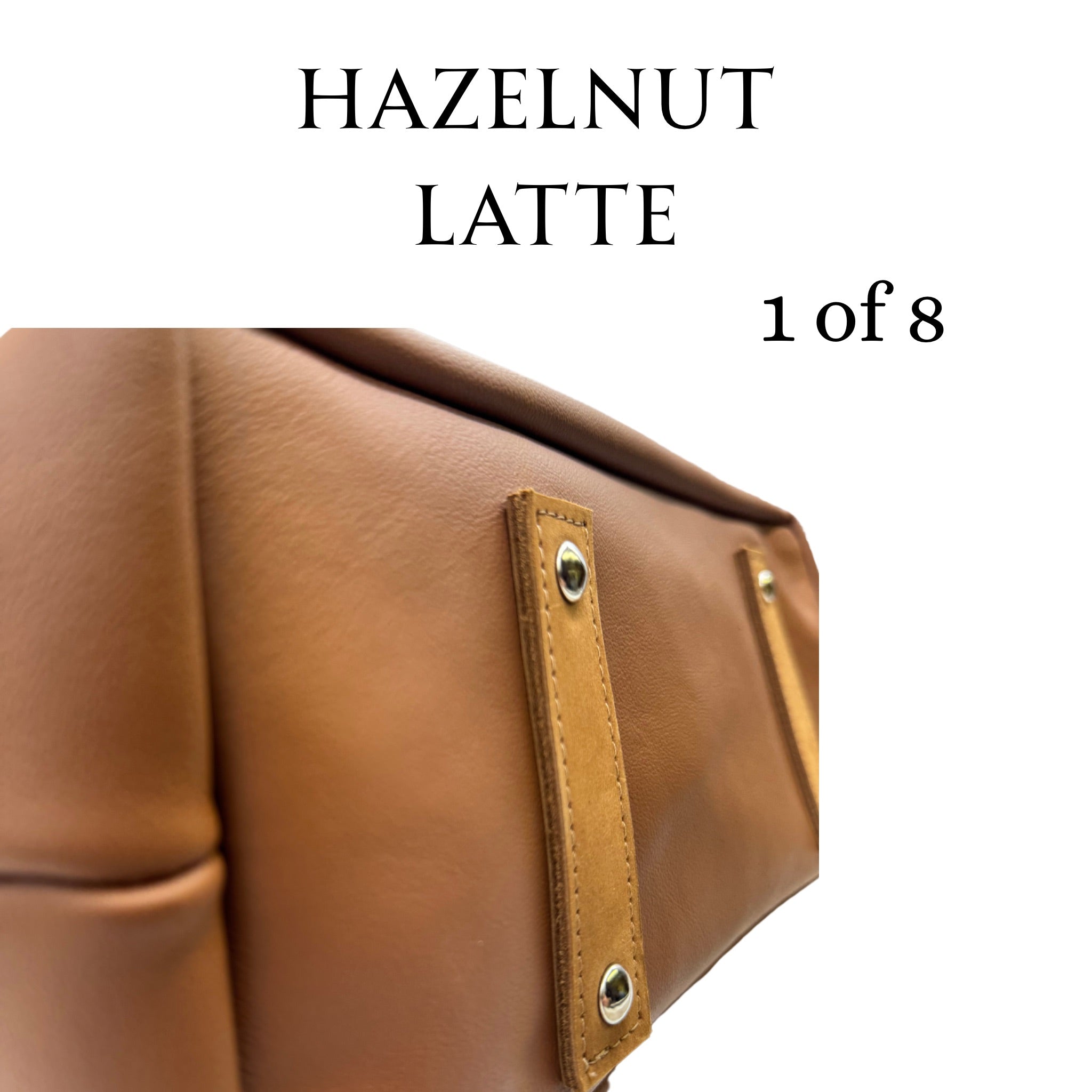 M1 Leather Work & Travel zipper Tote in hazelnut. Bottom look. Handmade in Detroit with leather up cycled from the Automotive industry with American Made hardware a zipper closure a detachable Crossbody strap included feet on the bottom and grateful for work or travel. Carry-on compliant.
