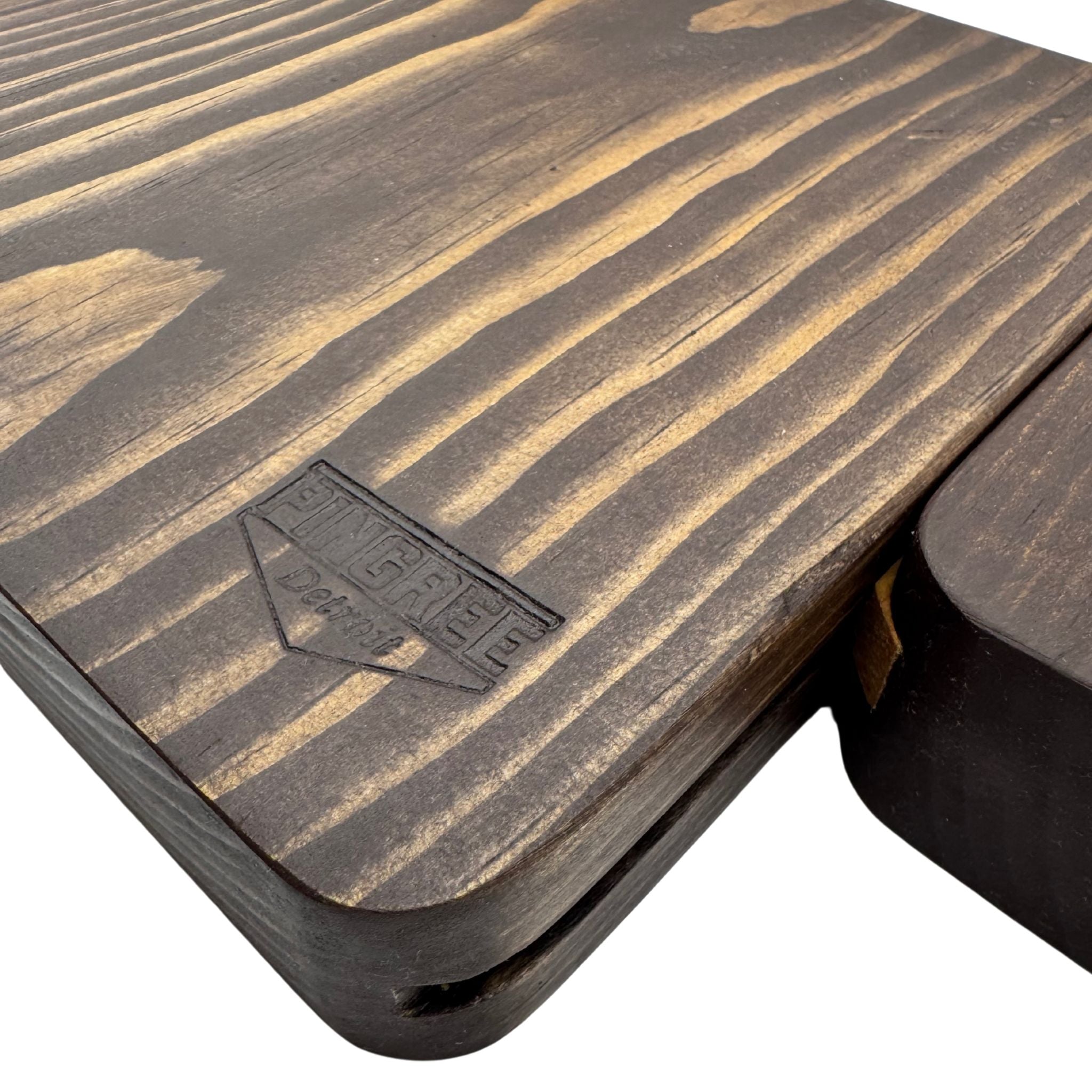 Rustic modern dice tray, pictured with the bottom here, handcrafted from reclaimed Detroit wood and car leather, designed to organize essentials like keys, phones, and jewelry in your home entryway or dresser.
