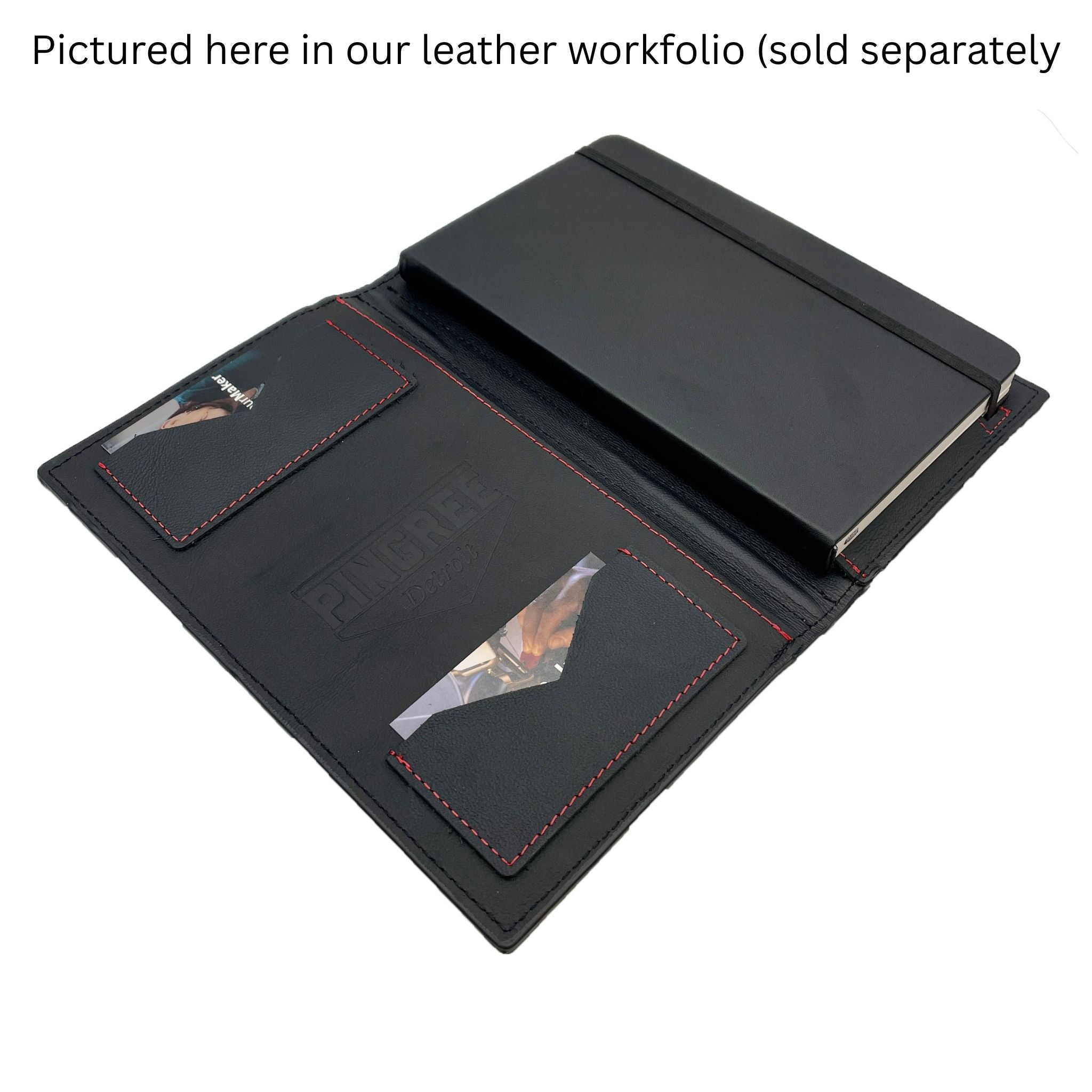 our journal in our leather workfolio. The journal comes with the purchase of the workfolio.