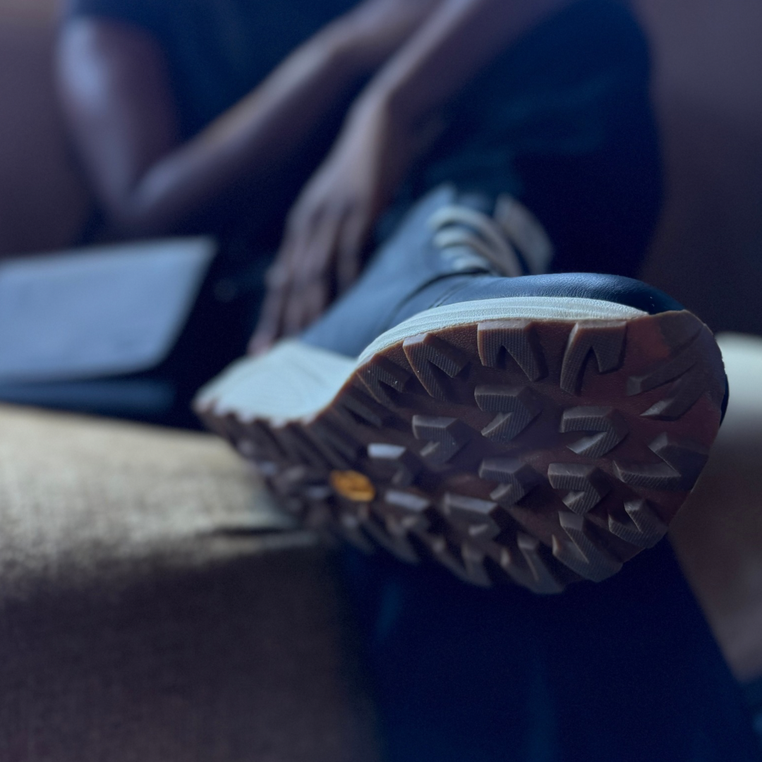 The Chukka boot pictured here in onyx black - is Designed and handmade collaboratively in the USA alongside @comunitymade with upcycled leather and our new Vibram ecostep sole made from recycled materials. This boot’s got the perfect mix of style, comfort, durability, and a lighter footprint on the planet.
