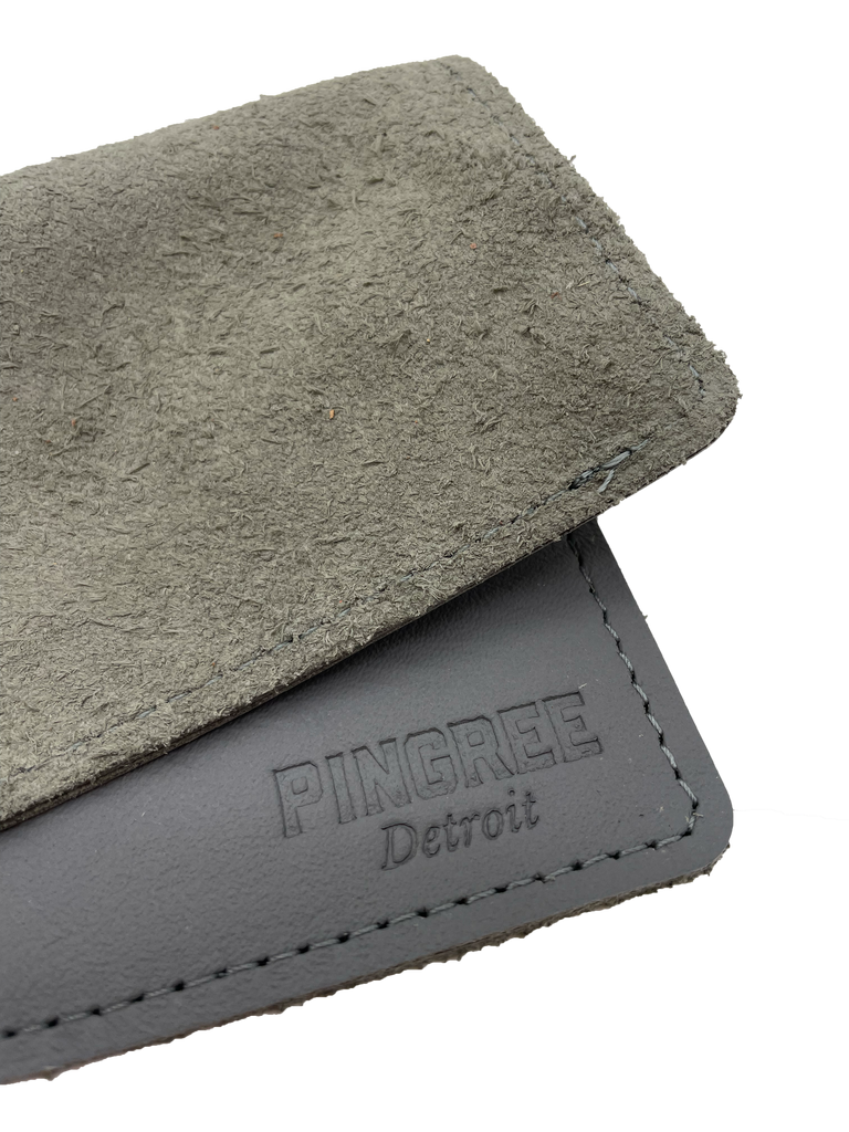 Suede side of Pingree Mouse Pad made in Detroit from upcycled automotive leather.