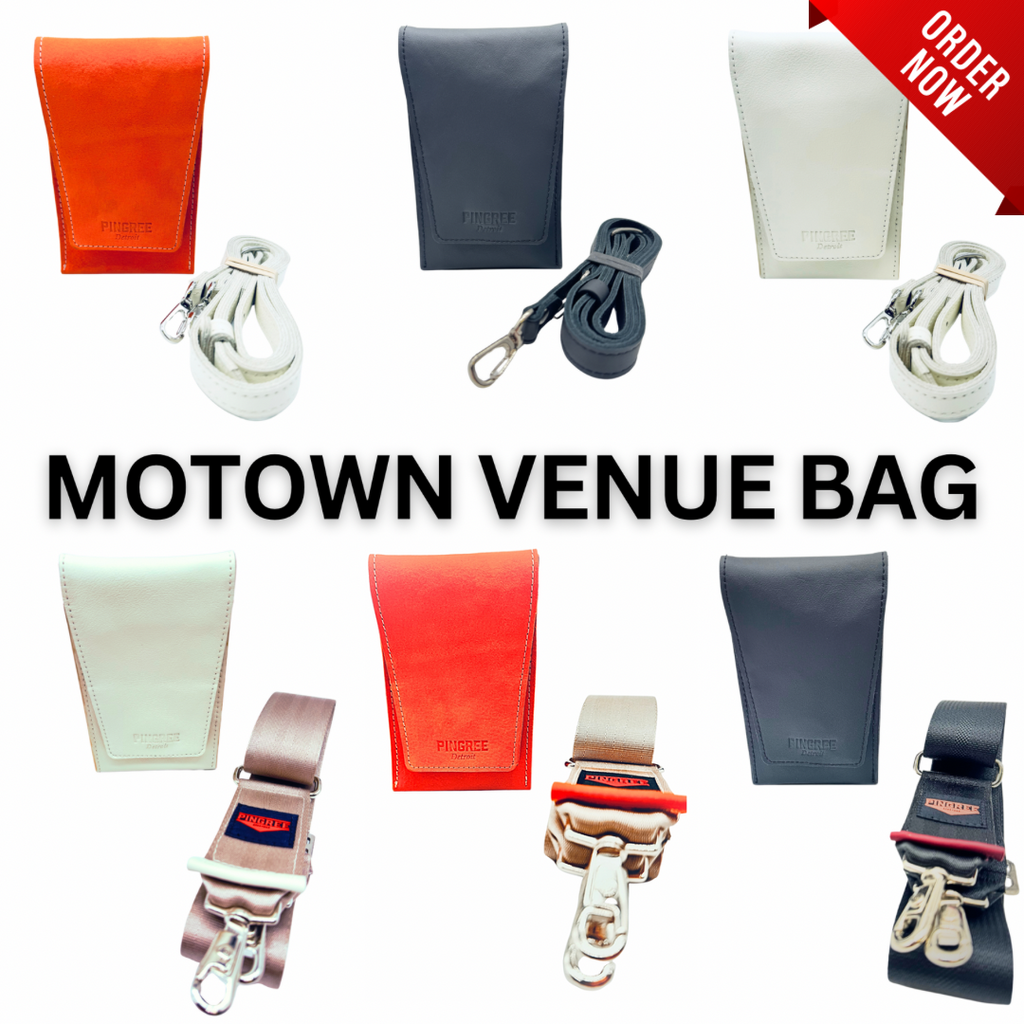 The Motown venue bag, a pouch sized to get into any sports, stadium, concert venue, and performance hall. Pictured here in all 3 colors and with both the seat belt strap and leather strap option. 4” x 6” x 1.5” Handmade by Veterans and DETROITERS with Upcycled leather from the auto industry. Available with a leather strap or a seatbelt strap.