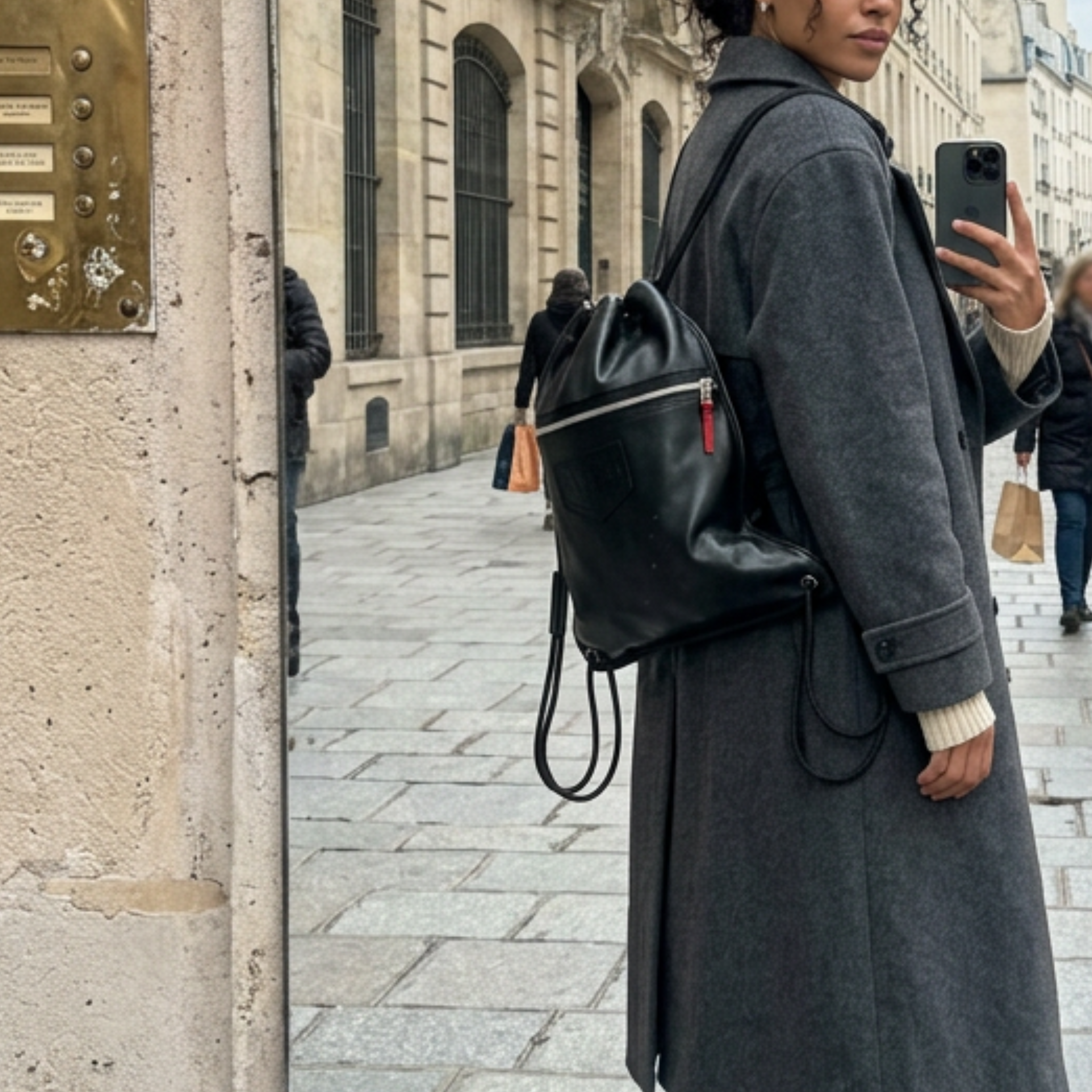drawstring backpack leather handbag Detroit Drawstring Backpack. Handmade Upcycled Leather Bag Dire Wolf at Dawn