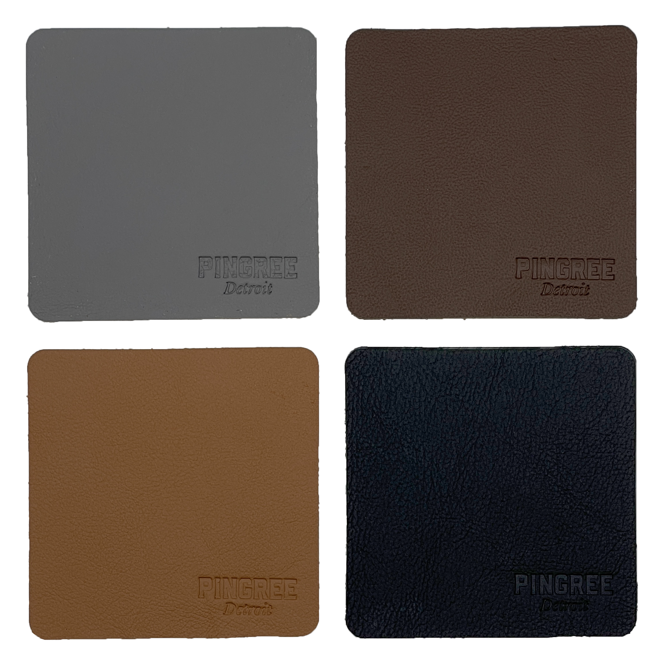 Assorted Corktown Coaster pack made from upcycled automitve leather in Detroit