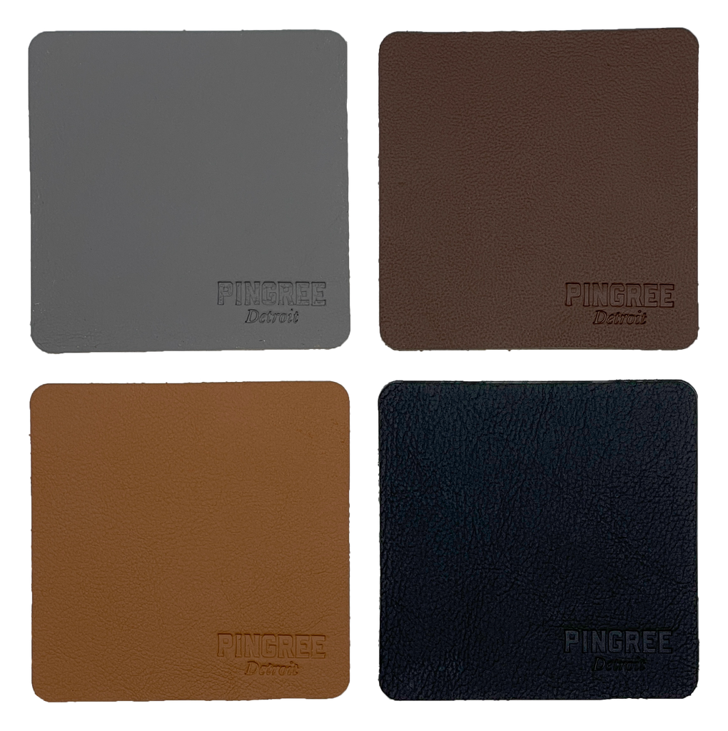Assorted Corktown Coaster pack made from upcycled automitve leather in Detroit