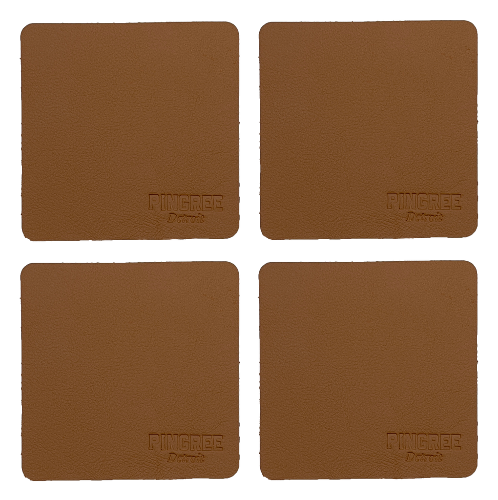 Scotch Corktown Coasters handmade in Detroit from upcycled automotive leather.
