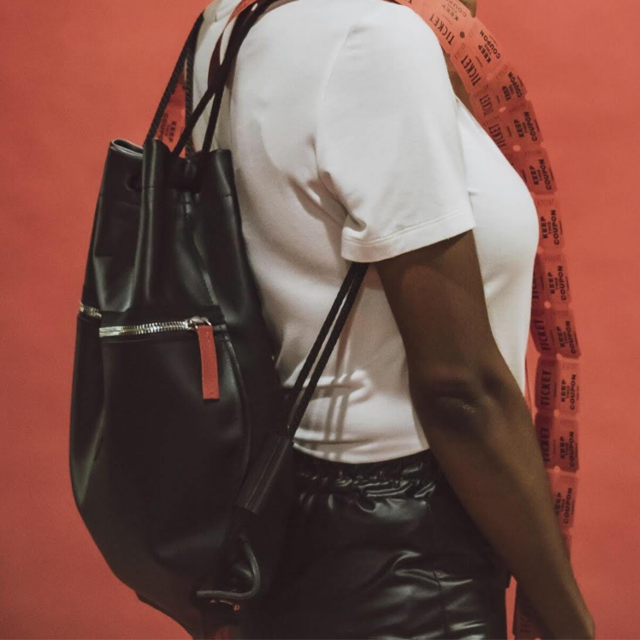 Detroit Drawstring Backpack. Handmade Upcycled Leather Bag Dire Wolf