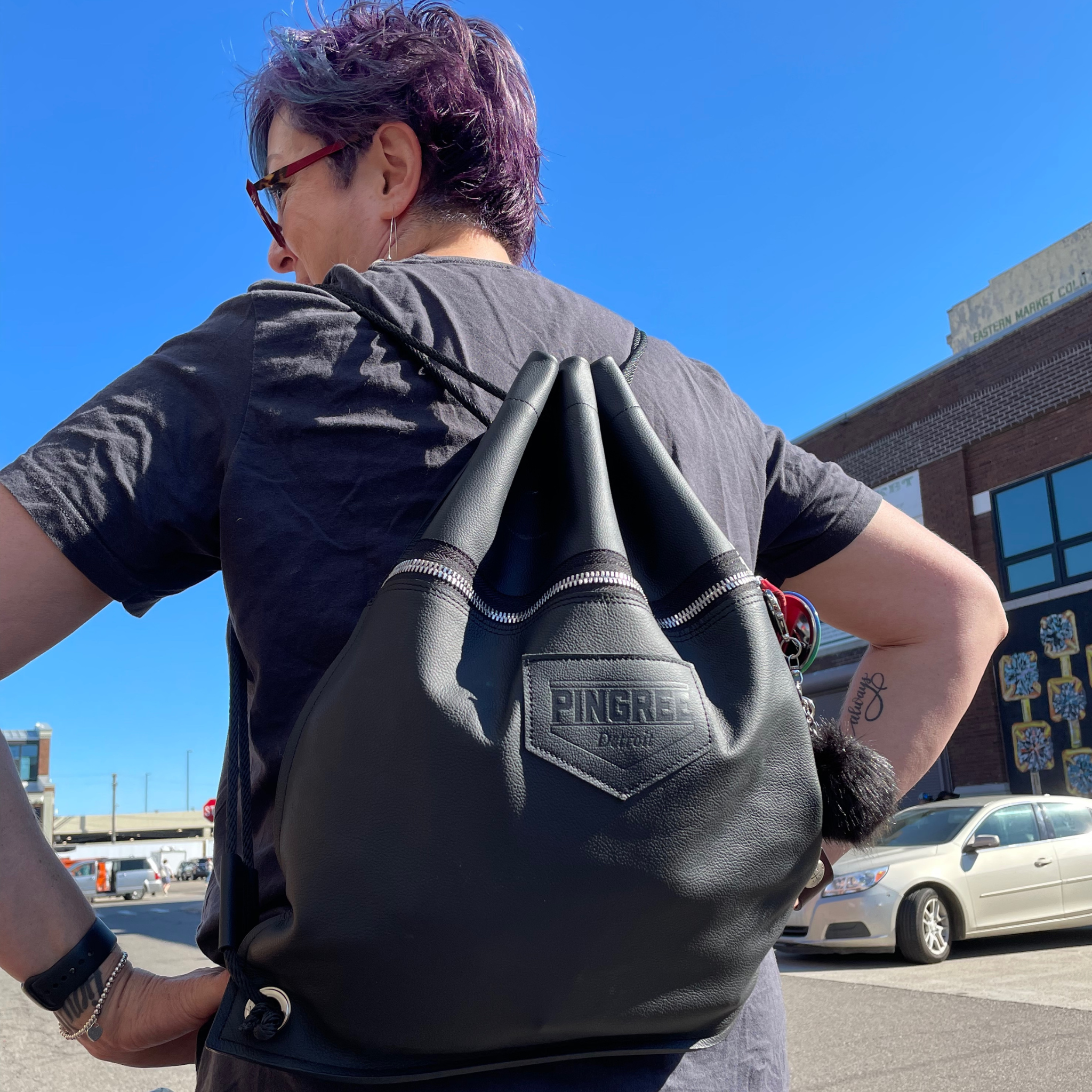 Detroit Drawstring Backpack in Leather