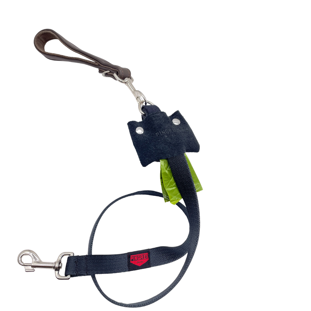 Junkyard dog leash with waste bag dispenser (including compostable poop bags), all American hardware, sustainably made in Detroit, Michigan